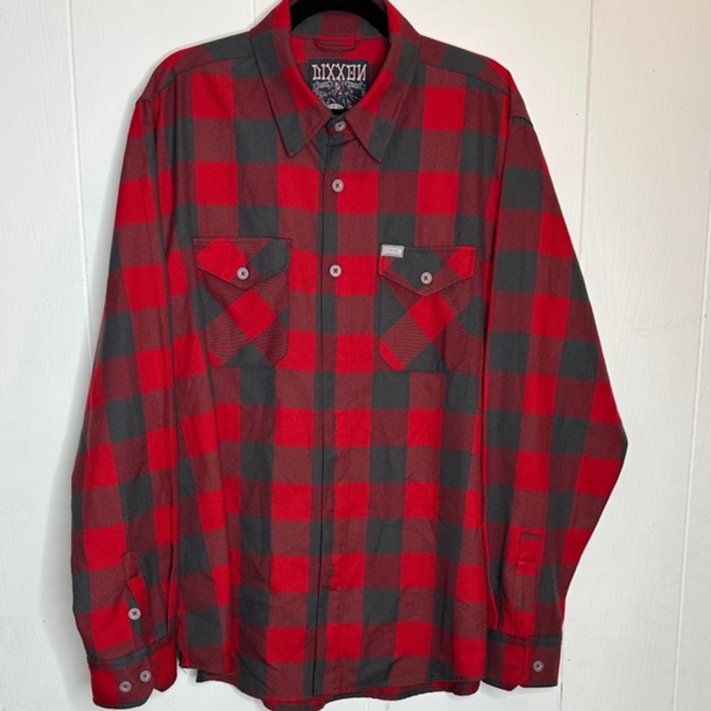 DIXXON Men's Red and Gray Checkered Shirt